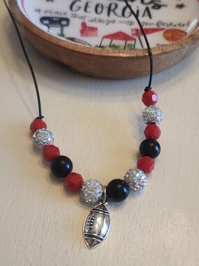 Red, Black & White Rhinestone Beaded Necklace - GameDay - Team Spirit Jewelry